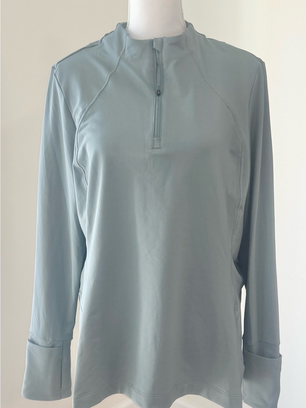 Athleta Whistler Half Zip Pullover 1X Blue Gray Green Long Sleeve Thumbholes